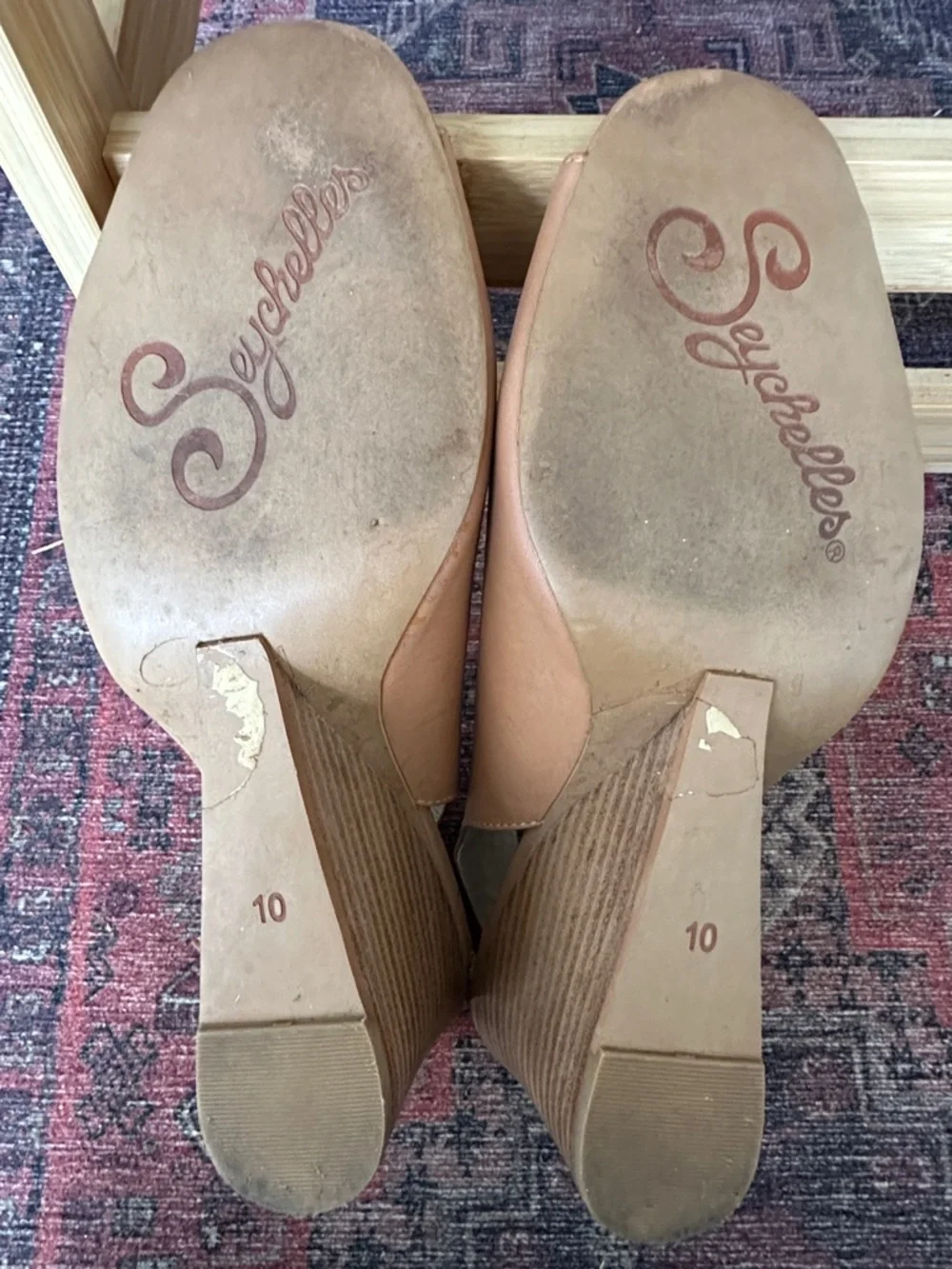 SEYCHELLES Peep Toe Tan‎ Leather Slingback Wedge Sandals Size 10 Summer Neutral